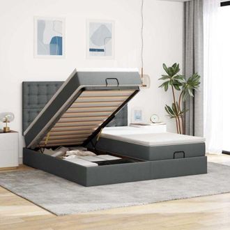 vidaXL Vidaxl - Estructura Cama Otomana Colchones Tela Gris Oscuro 200x200cm