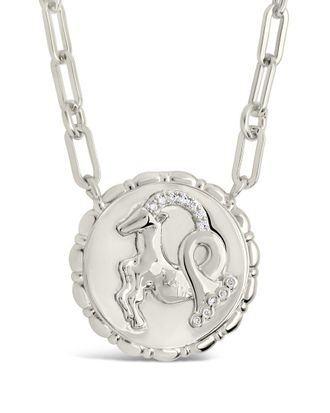 Sterling Forever Rhodium Plated Cz Bold Link Capricorn Zodiac Necklace