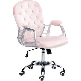 Beliani Silla De Oficina Reclinable De Terciopelo Rosa Pastel Plateado Negro Giratorio Princess