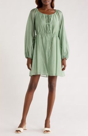 Melloday Tie Front Long Sleeve Dress in Mint at Nordstrom, Size X-Small
