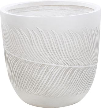Beliani Maceta Exterior Motivo Hoja Redonda Piedra Fibra Arcilla 42x42x40 Cm Blanco Ftero