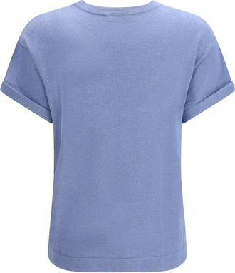 Brunello Cucinelli Womens Cashmere Glitter T-Shirt Blue Dusk T-Shirts And Polos