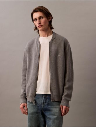 Calvin Klein Jeans Calvin Klein Mens Smooth Cotton Sweater Bomber Jacket - Grey - 2XL