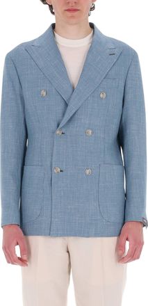 Barba Light Blue Double-Breasted Textured Blazer