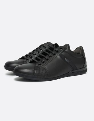 HUGO BOSS Mens BOSS Orange Saturn Mens Low Profile Leather Trainers With Odour-Control Lining NOS - Black 001 - Size: 12