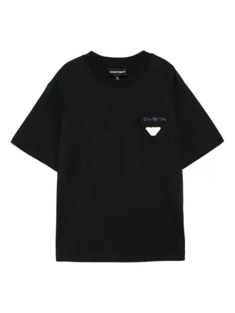 Emporio Armani logo-patch T-shirt - kids - Cotton - 16 yrs - Black