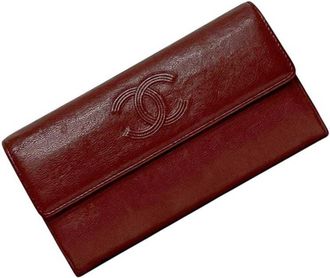 Chanel Bordeaux Leather Long Wallet (Bi-Fold) (Pre-Owned)