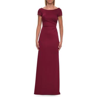 La Femme Simple Short Sleeve Fitted Jersey Evening Dress in Wine at Nordstrom, Size 10