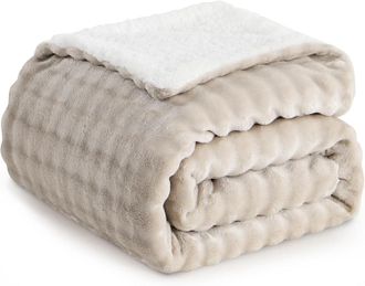 OEM Manta Sherpa De 150 &times; 200 Cm, Color Beige, Tama&ntilde;o Para 2 Personas, Suave Y C&aacute;lida, Ideal Para Invierno, Para Cama O Sof&aacute;