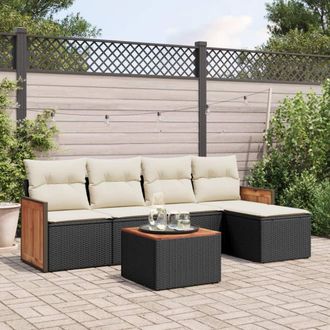 vidaXL Vidaxl - Set De Sof&aacute;s De Jard&iacute;n 6 Piezas Y Cojines Rat&aacute;n Sint&eacute;tico Negro