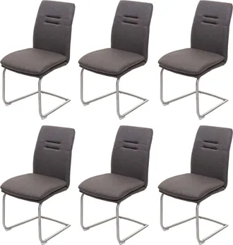 Hhg Juego De 6 Sillas De Comedor Sillas De Cocina Estilo Trineo Tela Gris-marr&oacute;n Con Estructura De Acero Inoxidable Cepillado 040000877