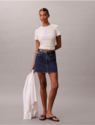 Calvin Klein Jeans Calvin Klein Womens Raised Script Logo Graphic Slim T-Shirt - Blue - XL