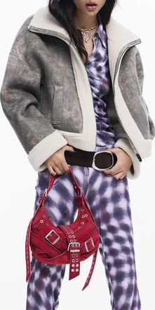 Desigual Mixed Media Faux Leather Jacket with Faux Shearling Trim in Beige at Nordstrom, Size X-Small