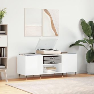 vidaXL Mueble Discos Madera Contrachapada Blanco Brillo 121x38x48 Cm Vidaxl
