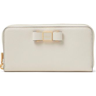 Kate Spade New York morgan embellished bow saffiano leather wallet in Parchment. at Nordstrom