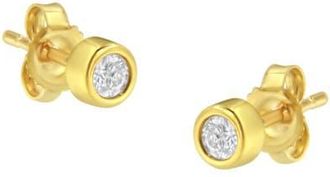 House of Brilliance 10K Gold 1/7 Ct Round Diamond Bezel- Stud Earrings in Yellow at Nordstrom