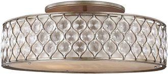 Loops 6 Bulb Flush Light Low Ceiling Linen Fabric Shade Burnished Silver LED E27 60W