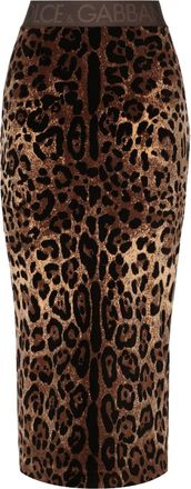Dolce & Gabbana chenille leopard-print midi skirt - women - Cotton/Nylon - 42 - Brown
