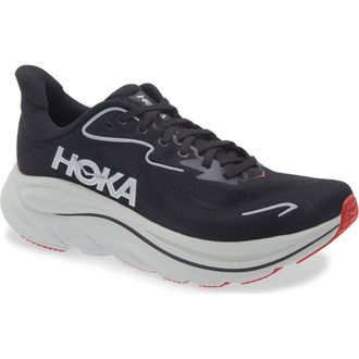 Hoka One One Clifton 10 Running Shoe - Wide Width Available in Black /Silver at Nordstrom, Size 10.5