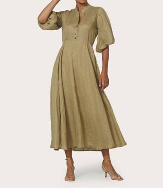 Lusana Kenny Linen Maxi Dress In Cafe