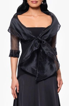 Betsy & Adam Organza Wrap Jacket in Black at Nordstrom, Size X-Large
