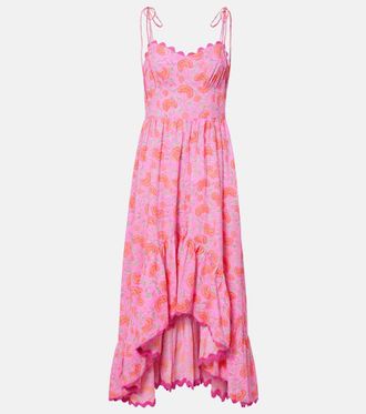 Juliet Dunn Asymmetric floral cotton midi dress
