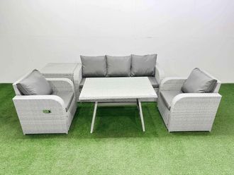 Fimous Reclining Chair 3 Seat Sofa Set Garden Furniture Set Side Table in Light Grey