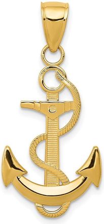 Diamond2Deal 14k Gold Polished Anchor with Textured Rope Pendant