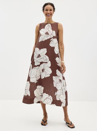 Contemporaine Womens Majestic flowers linen trapeze dress