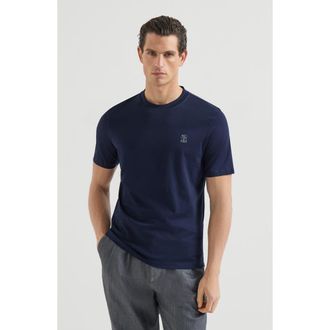 Brunello Cucinelli Jersey T-shirt with logo in Cobalt at Nordstrom, Size Xxx-Large Eu
