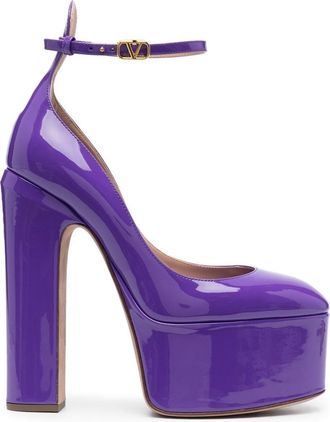 Valentino Garavani Tan-Go 155mm platform pumps - women - Calf Leather/Calf Leather/Metal/Goat Skin - 35.5 - Purple
