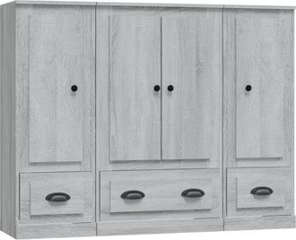 vidaXL Aparador alto 3 piezas madera contrachapada gris Sonoma Vidaxl
