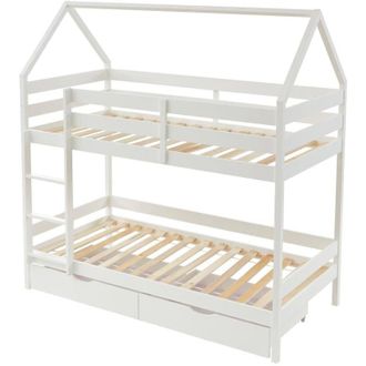 Vente-Unique Vente-unique - Letto a castello capanna 2 x 90 x 190 cm 2 cassetti Pino Bianco - chori