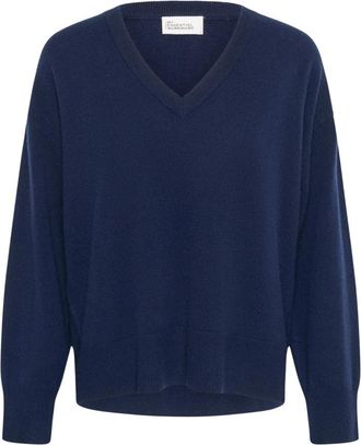 MY ESSENTIAL WARDROBE Gebreide kleding - Dames - V-hals truien - Blauw - L - Truien & Vesten