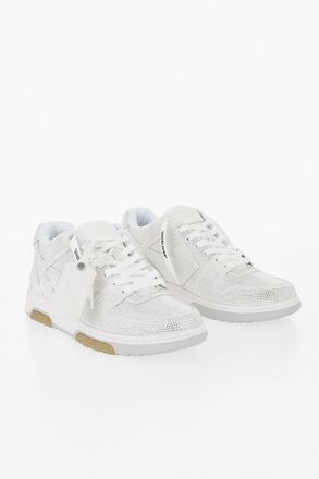 Off-white Low-Top Leather Sneakers with All-Over Rhinestones Off-White