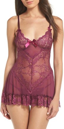 Oh l&agrave; l&agrave; Ch&eacute;ri Valentine Soft Cup Babydoll Chemise & G-String Thong in Purple Haze at Nordstrom, Size X-Large