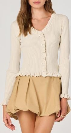ASTR the Label Ruffle Hem Button-Up Cardigan in Off White at Nordstrom Rack, Size Large