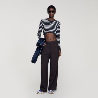 Sandro Cropped striped cotton T-shirt