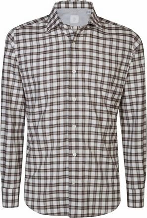 Eleventy Mens Button Down Shirt In Brown Plaid
