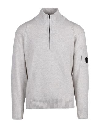 C.P. Company Light Grey Half-Zip Wool-Blend Sweater
