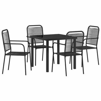 Berkfield Home 5 Piece Garden Dining Set Black Cotton Rope & Steel