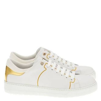 Ferragamo White Leather Low-Top Sneakers, Size 7 C