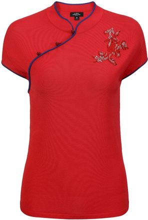 Shanghai Tang Hollyhock floral-embroidered top - women - Viscose/Polyamide - S