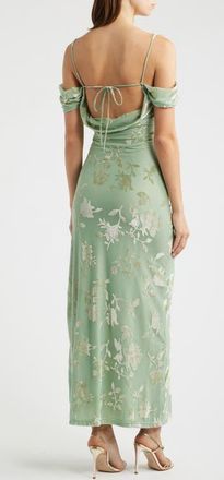 Princess Polly Green Gables Burnout Off the Shoulder Maxi Dress in Sage at Nordstrom, Size 4