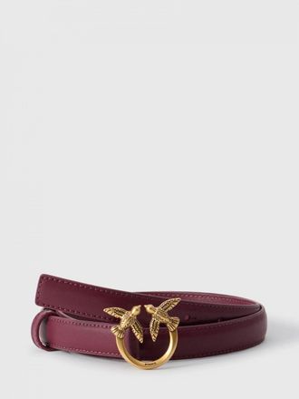 Pinko Love Birds Calfskin Leather Belt with Metal Monogram Buckle