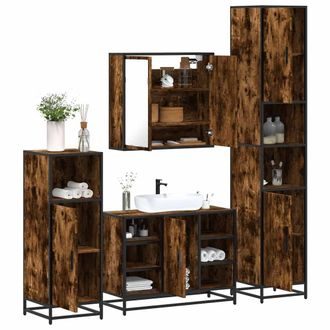 Berkfield Home 4&not;Piece Bathroom Furniture Set&not;Smoked Oak Engineered Wood in Brown