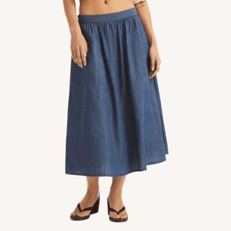 Nautica Womens Chambray Midi Skirt
