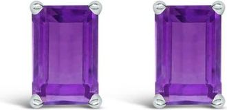 House of Brilliance 14K Gold 6x4MM Emerald Shaped Gemstone Solitaire Stud Earrings in Purple Amethyst | White at Nordstrom