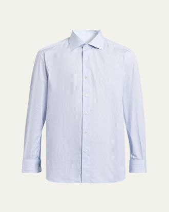 Brioni Mens Fine-Stripe Cotton Sport Shirt