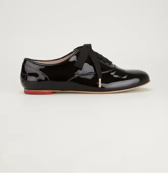 Hogan Patent-Leather Lace-Up Flat - Black